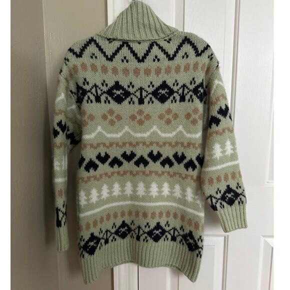 Anthropologie Mint Green‎ Fair Isle Heavy Knit Turtleneck Tunic Sweater XS - Picture 4 of 9